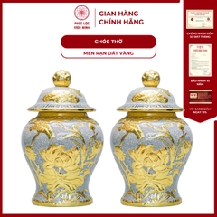 Chóe Thờ Họa Tiết Sen Men Rạn Dát Vàng Gốm Sứ Bát Tràng - Phúc Lộc Viên Minh