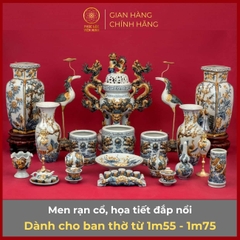 Bộ Đồ Thờ Men Rạn Cổ Họa Tiết Đắp Nổi Gốm Sứ Bát Tràng - Phúc Lộc Viên Minh - PLVM300