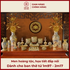 Bộ Đồ Thờ Men Hoàng Tộc Đắp Nổi Gốm Sứ Bát Tràng - Phúc Lộc Viên Minh - PLVM325