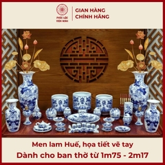 Bộ Đồ Thờ Men Lam Vẽ Tay Gốm Sứ Bát Tràng - Phúc Lộc Viên Minh - PLVM349