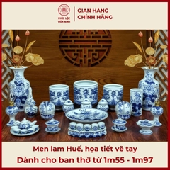 Bộ Đồ Thờ Men Lam Vẽ Tay Gốm Sứ Bát Tràng - Phúc Lộc Viên Minh - PLVM359