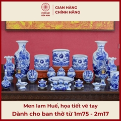 Bộ Đồ Thờ Men Lam Vẽ Tay Gốm Sứ Bát Tràng - Phúc Lộc Viên Minh - PLVM360