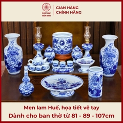 Bộ Đồ Thờ Men Lam Vẽ Tay Gốm Sứ Bát Tràng - Phúc Lộc Viên Minh - PLVM366