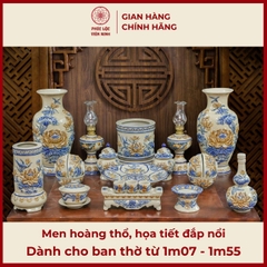 Bộ Đồ Thờ Men Hoàng Thổ Đắp Nổi Gốm Sứ Bát Tràng - Phúc Lộc Viên Minh - PLVM374