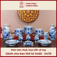 Bộ Đồ Thờ Men Lam Vẽ Tay Gốm Sứ Bát Tràng - Phúc Lộc Viên Minh - PLVM379