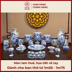 Bộ Đồ Thờ Men Lam Vẽ Tay Gốm Sứ Bát Tràng - Phúc Lộc Viên Minh - PLVM382