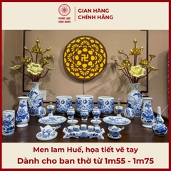 Bộ Đồ Thờ Men Lam Vẽ Tay Gốm Sứ Bát Tràng - Phúc Lộc Viên Minh - PLVM397