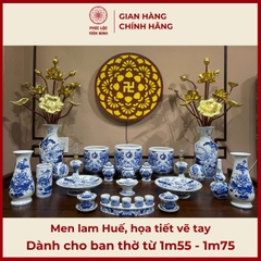 Bộ Đồ Thờ Men Lam Huế Gốm Sứ Bát Tràng - Phúc Lộc Viên Minh - PLVM398