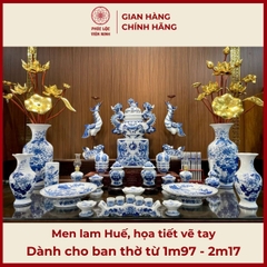 Bộ Đồ Thờ Men Lam Huế Gốm Sứ Bát Tràng - Phúc Lộc Viên Minh -  PLVM418