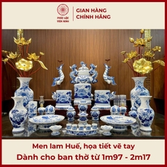 Bộ Đồ Thờ Men Lam Huế Gốm Sứ Bát Tràng - Phúc Lộc Viên Minh -  PLVM422