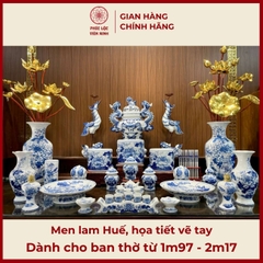 Bộ Đồ Thờ Men Lam Huế Vẽ Tay Cao Cấp Gốm Sứ Bát Tràng - Phúc Lộc Viên Minh -  PLVM435