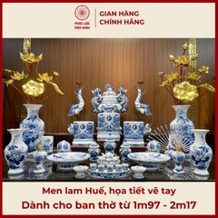 Bộ Đồ Thờ Men Lam Vẽ Tay Cao Cấp Gốm Sứ Bát Tràng - Phúc Lộc Viên Minh -  PLVM436