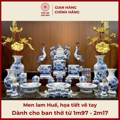 Bộ Đồ Thờ Men Lam Huế Gốm Sứ Bát Tràng - Phúc Lộc Viên Minh -  PLVM444