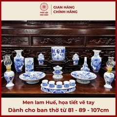 Bộ Đồ Thờ Men Lam Gốm Sứ Bát Tràng - Phúc Lộc Viên Minh - PLVM448
