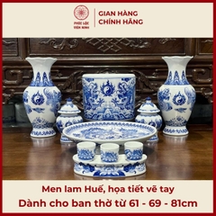 Bộ Đồ Thờ Men Lam Huế Gốm Sứ Bát Tràng - Phúc Lộc Viên Minh - PLVM471