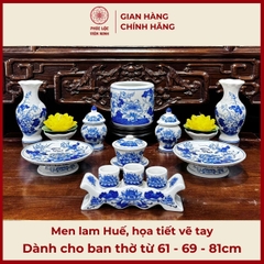Bộ Đồ Thờ Men Lam Gốm Sứ Bát Tràng - Phúc Lộc Viên Minh - PLVM484