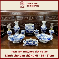 Bộ Đồ Thờ Men Lam Huế Cao Cấp Gốm Sứ Bát Tràng - Phúc Lộc Viên Minh - PLVM498