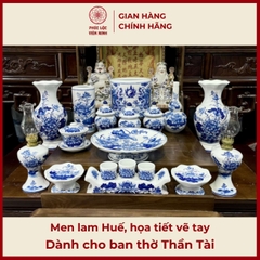 Bộ Đồ Thờ Men Lam Huế Cao Cấp Gốm Sứ Bát Tràng - Phúc Lộc Viên Minh - PLVM508