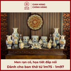 Bộ Đồ Thờ Men Rạn Cổ Gốm Sứ Bát Tràng - Phúc Lộc Viên Minh - PLVM518