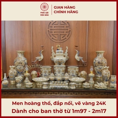 Bộ Đồ Thờ Men Hoàng Thổ Họa Tiết Đắp Nổi Vẽ Vàng 24K Gốm Sứ Bát Tràng - Phúc Lộc Viên Minh - PLVM543