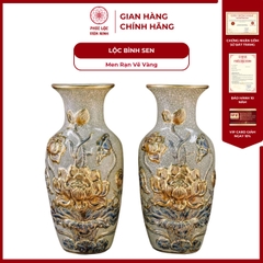 Đôi Lộc Bình Họa Tiết Sen Men Rạn Vẽ Vàng Gốm Sứ Bát Tràng - Phúc Lộc Viên Minh - PLVM1008