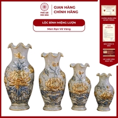 Đôi Lộc Bình Miệng Lượn Họa Tiết Sen Men Rạn Vẽ Vàng Gốm Sứ Bát Tràng - Phúc Lộc Viên Minh