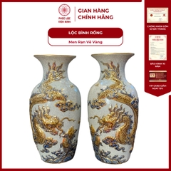 Đôi Lộc Bình Họa Tiết Rồng Men Rạn Vẽ Vàng Gốm Sứ Bát Tràng - Phúc Lộc Viên Minh - PLVM1006