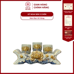 Kỷ Ngai Họa Tiết Sen Men Rạn Vẽ Vàng Gốm Sứ Bát Tràng - Phúc Lộc Viên Minh