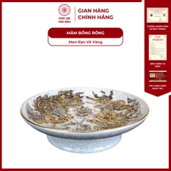 Mâm Bồng Long Phụng Chầu Nguyệt Men Rạn Vẽ Vàng Gốm Sứ Bát Tràng - Phúc Lộc Viên Minh - PLVM1024