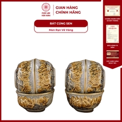 Bát Cúng Sen Men Rạn Vẽ Vàng Gốm Sứ Bát Tràng - Phúc Lộc Viên Minh - PLVM1030