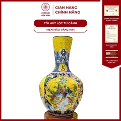 Tỏi Ống Tứ Cảnh Men Màu Vẽ Vàng Kim Gốm Sứ Bát Tràng - Phúc Lộc Viên Minh