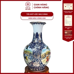 Tỏi Hút Lộc Dáng Loe Nhị Cảnh Bách Nhi Bách Phúc Men Màu Vàng Kim Gốm Sứ Bát Tràng - Phúc Lộc Viên Minh