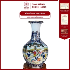 Tỏi Hút Lộc Dáng Loe Nhị Cảnh Bách Nhi Bách Phúc Men Màu Vàng Kim Gốm Sứ Bát Tràng - Phúc Lộc Viên Minh