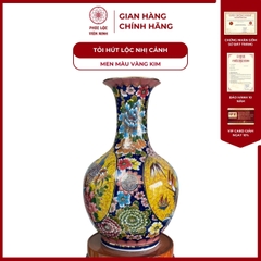 Tỏi Hút Lộc Dáng Loe Nhị Công Đào, Thuận Buồm Xuôi Gió Men Màu Vẽ Vàng Gốm Sứ Bát Tràng - Phúc Lộc Viên Minh