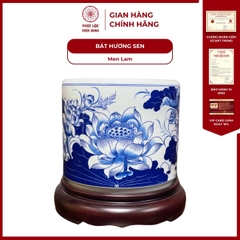 Bát Hương Họa Tiết Sen Men Lam Gốm Sứ Bát Tràng - Phúc Lộc Viên Minh