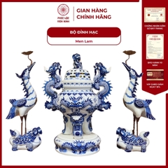 Bộ Đỉnh Hạc Men Lam Cao Cấp Gốm Sứ Bát Tràng - Phúc Lộc Viên Minh