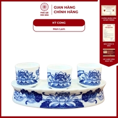 Kỷ Cong Họa Tiết Sen Men Lam Gốm Sứ Bát Tràng - Phúc Lộc Viên Minh