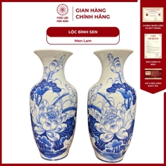Đôi Lộc Bình Họa Tiết Sen Men Lam Gốm Sứ Bát Tràng - Phúc Lộc Viên Minh