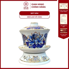 Bát Sâm Họa Tiết Sen Men Lam Vẽ Vàng Gốm Sứ Bát Tràng - Phúc Lộc Viên Minh