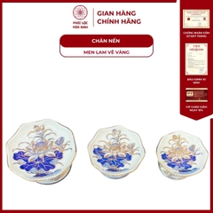Chân Nến Họa Tiết Sen Men Lam Vẽ Vàng Gốm Sứ Bát Tràng - Phúc Lộc Viên Minh