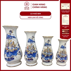 Lọ Huệ Sen Men Lam Vẽ Vàng Gốm Sứ Bát Tràng - Phúc Lộc Viên Minh