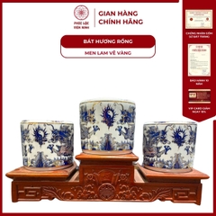 Bát Hương Họa Tiết Rồng Men Lam Vẽ Vàng (Không Kèm Đế) Gốm Sứ Bát Tràng - Phúc Lộc Viên Minh