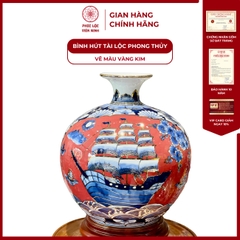 Bình Hút Lộc Nhị Cảnh Vẽ Màu Vàng Kim Gốm Sứ Bát Tràng - Phúc Lộc Viên Minh