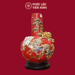 Tỏi Cổ Thẳng Mã Đáo Thành Công Men Đỏ Vẽ Vàng Gốm Sứ Bát Tràng - Phúc Lộc Viên Minh