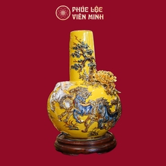Tỏi Cổ Thẳng Mã Đáo Thành Công Men Vàng Vẽ Vàng Gốm Sứ Bát Tràng - Phúc Lộc Viên Minh