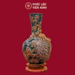 Tỏi Cổ Thẳng Phú Quý Trường Xuân Men Xanh Lục Bảo Vẽ Vàng Gốm Sứ Bát Tràng - Phúc Lộc Viên Minh
