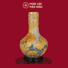 Tỏi Phệ Bách Điểu Chầu Hoàng Men Rạn Bọc Đồng Dát Vàng Gốm Sứ Bát Tràng - Phúc Lộc Viên Minh