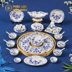 Bộ Bát Đĩa Gốm Sứ Bát Tràng Cao Cấp - Phúc Lộc Viên Minh - VM502