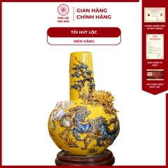 Tỏi Cổ Thẳng Mã Đáo Thành Công Men Vàng Vẽ Vàng Gốm Sứ Bát Tràng - Phúc Lộc Viên Minh