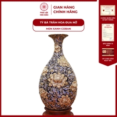 Tỳ Bà Trăm Hoa Đua Nở Men Xanh Coban Vẽ Vàng Gốm Sứ Bát Tràng - Phúc Lộc Viên Minh